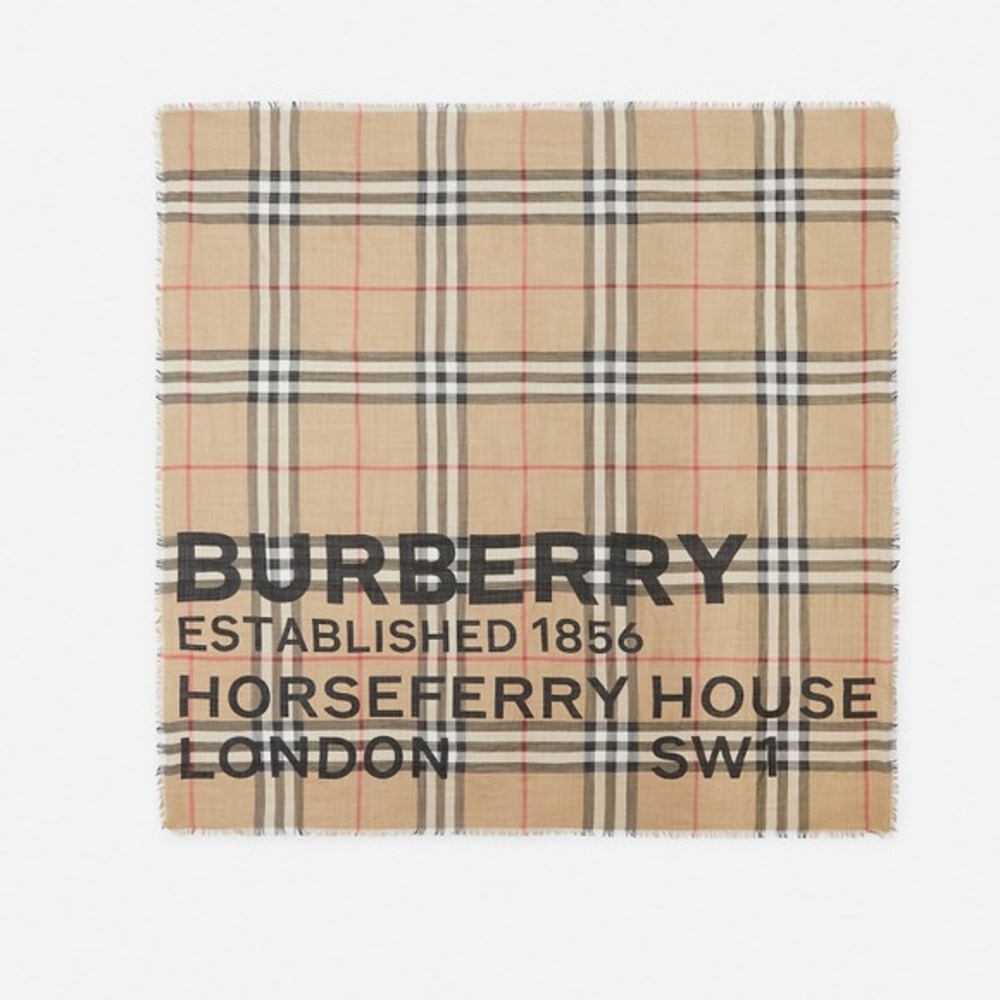BURBERRY Horseferry Print Check Wool Silk Large Square Scarf - Picture 3 of 6